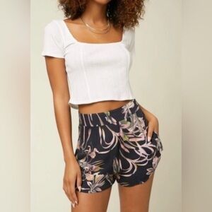O'Neill Raven High Waisted Floral Print Shorts Women's 24 Charcoal NWT